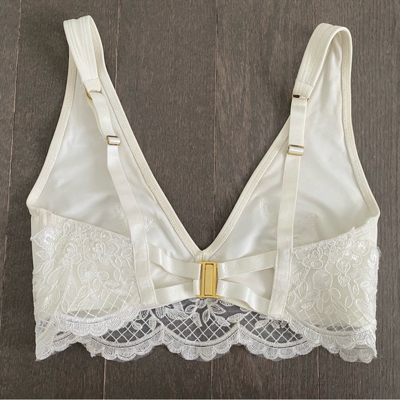 ASOS Fuller Bust Bridal Premium Lace Appliqué Crop Bikini Top, 32DD/F, Off White - Picture 2 of 6